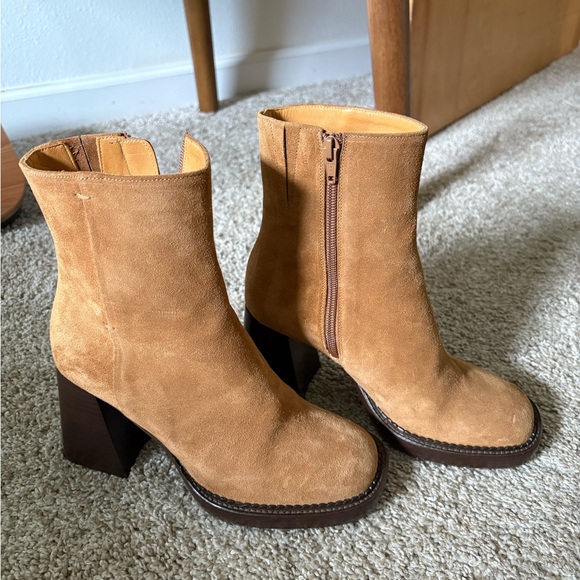 Sezane Tan Heeled Suede Boots